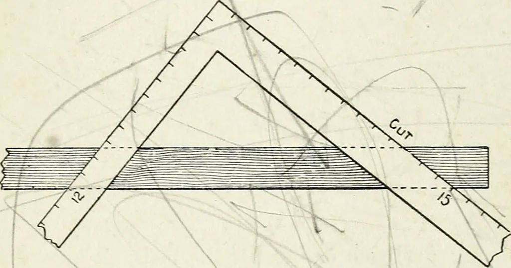 An illustration from A practical treatise on the steel square and its application to everyday use : being an exhaustive collection of steel square problems and solutions, "old and new", with many original and useful additions, forming a complete encyclopedia of steel square knowledge, together with a brief history of the square, and description of tables, keys and other aids and attachments, 1903, leaf 196