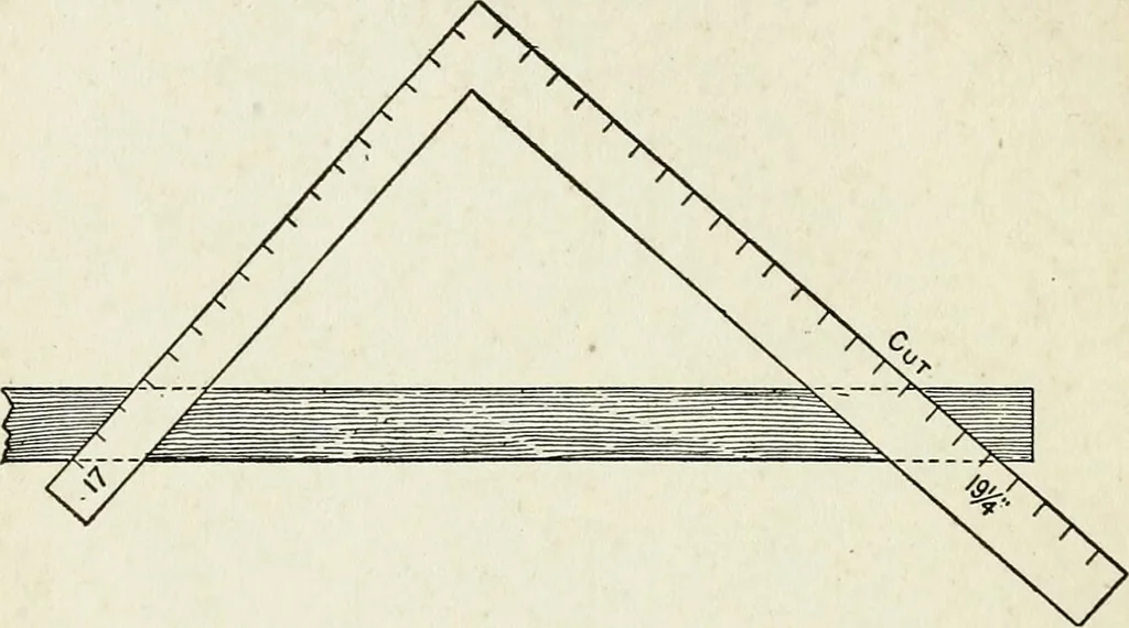 An illustration from A practical treatise on the steel square and its application to everyday use : being an exhaustive collection of steel square problems and solutions, "old and new", with many original and useful additions, forming a complete encyclopedia of steel square knowledge, together with a brief history of the square, and description of tables, keys and other aids and attachments, 1903, leaf 197