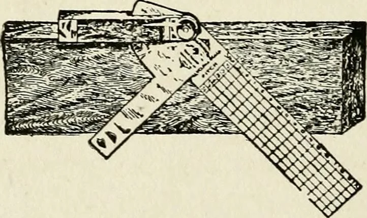 An illustration from A practical treatise on the steel square and its application to everyday use : being an exhaustive collection of steel square problems and solutions, "old and new", with many original and useful additions, forming a complete encyclopedia of steel square knowledge, together with a brief history of the square, and description of tables, keys and other aids and attachments, 1903, leaf 21