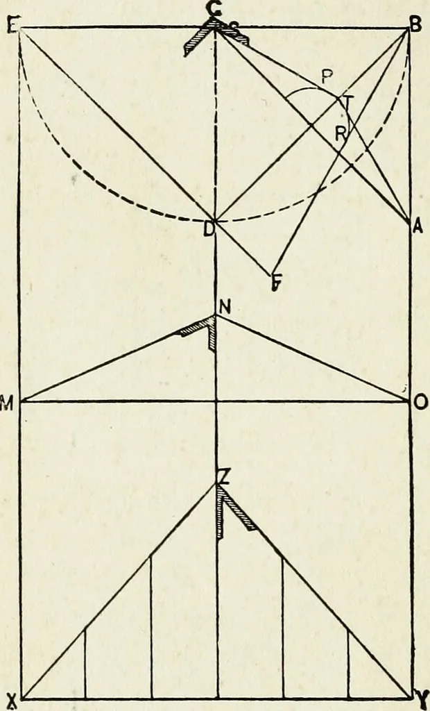 An illustration from A practical treatise on the steel square and its application to everyday use : being an exhaustive collection of steel square problems and solutions, "old and new", with many original and useful additions, forming a complete encyclopedia of steel square knowledge, together with a brief history of the square, and description of tables, keys and other aids and attachments, 1903, leaf 217