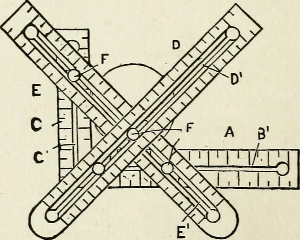 An illustration from A practical treatise on the steel square and its application to everyday use : being an exhaustive collection of steel square problems and solutions, "old and new", with many original and useful additions, forming a complete encyclopedia of steel square knowledge, together with a brief history of the square, and description of tables, keys and other aids and attachments, 1903, leaf 43