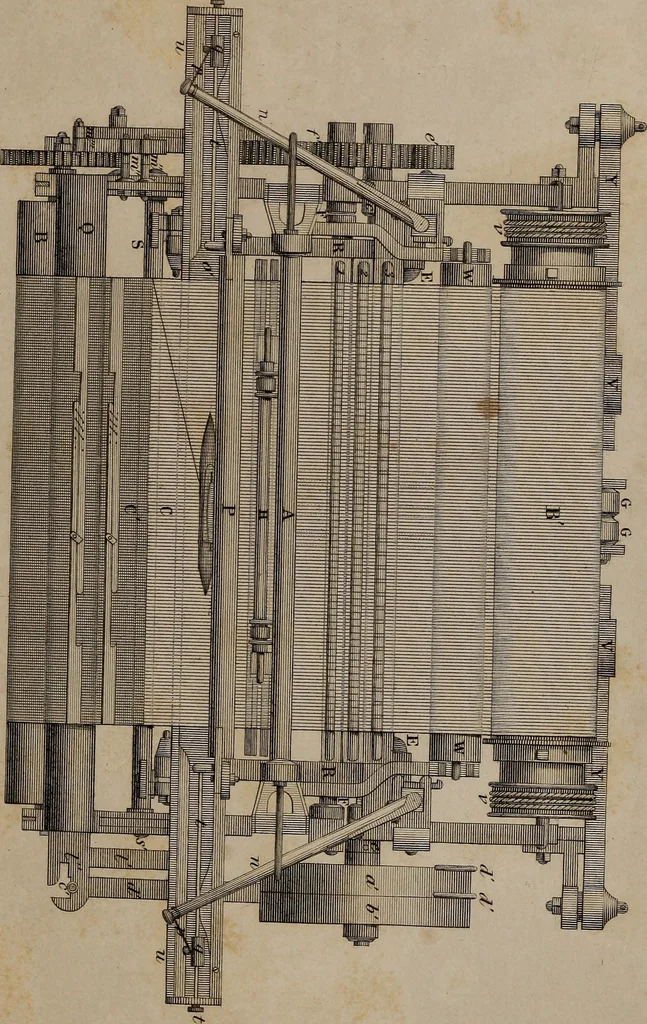 An illustration from A practical treatise on weaving by hand and power looms : intended as a text book for manufacturers by hand and power looms, and power loom engineers ..., 1846, leaf 380