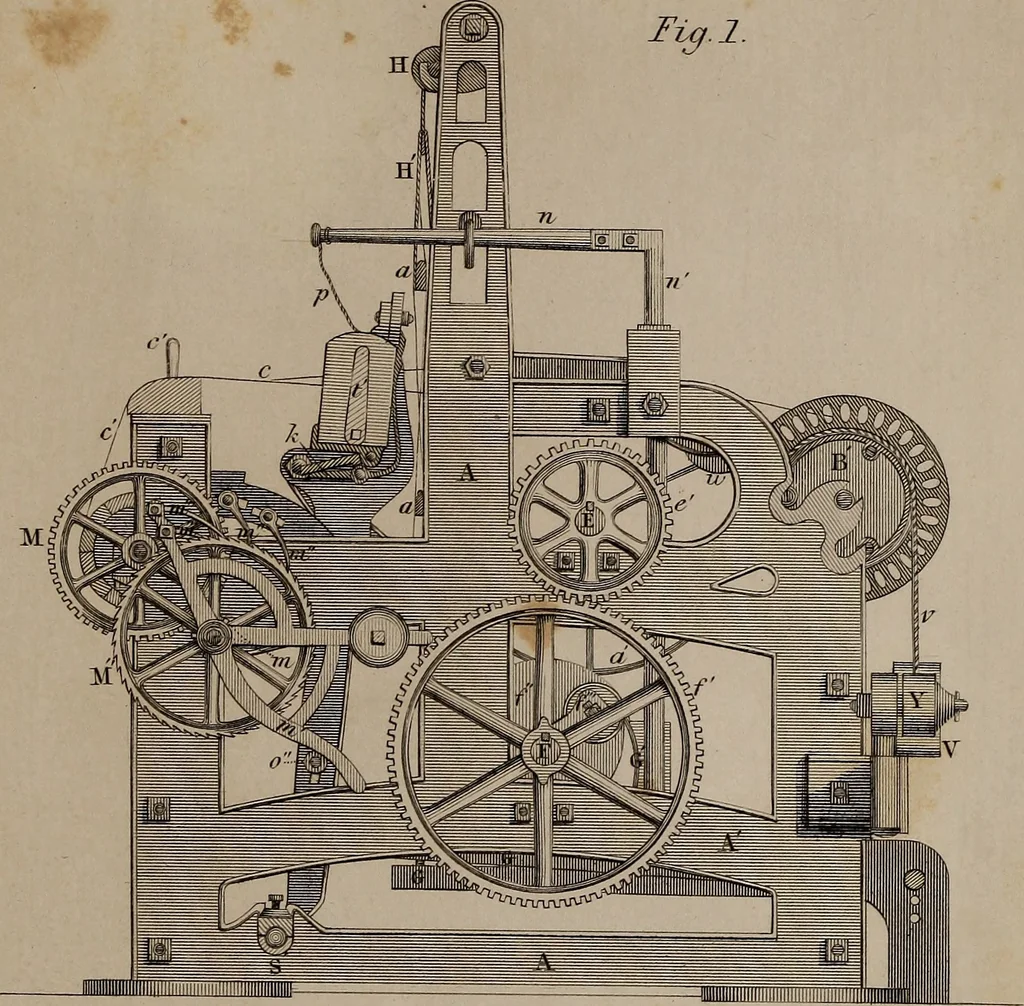 An illustration from A practical treatise on weaving by hand and power looms : intended as a text book for manufacturers by hand and power looms, and power loom engineers ..., 1846, leaf 386