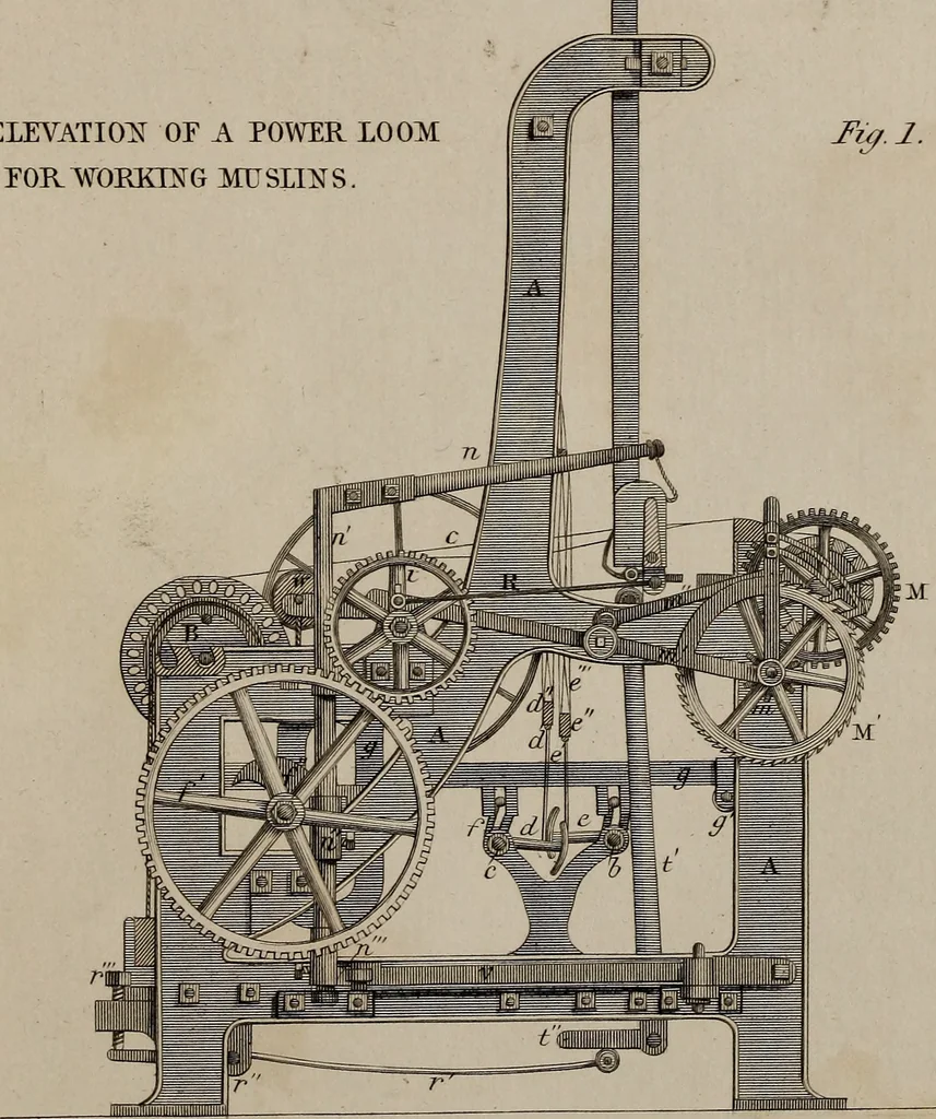 An illustration from A practical treatise on weaving by hand and power looms : intended as a text book for manufacturers by hand and power looms, and power loom engineers ..., 1846, leaf 390