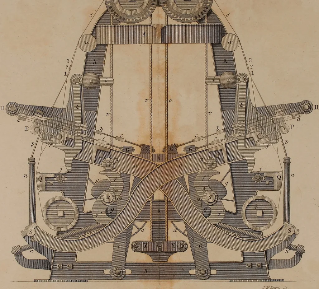 An illustration from A practical treatise on weaving by hand and power looms : intended as a text book for manufacturers by hand and power looms, and power loom engineers ..., 1846, leaf 404