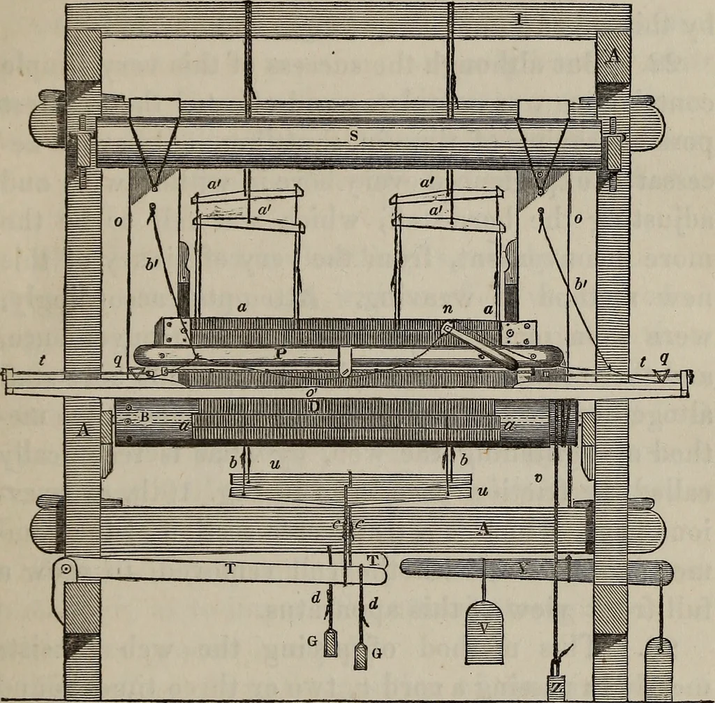 An illustration from A practical treatise on weaving by hand and power looms : intended as a text book for manufacturers by hand and power looms, and power loom engineers ..., 1846, leaf 44