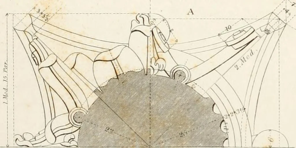 An illustration from Practice of architecture : containing the five orders of architecture and an additional column and entablature, with all their elements and details explained and illustrated, for the use of carpenters and practical men., 1835, leaf 109