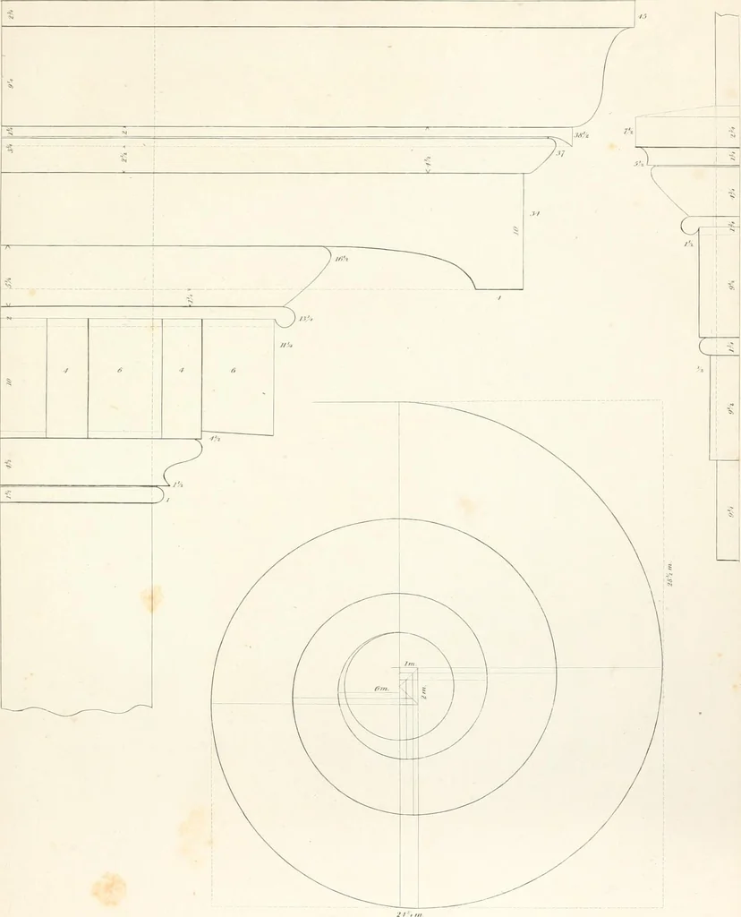 An illustration from Practice of architecture : containing the five orders of architecture and an additional column and entablature, with all their elements and details explained and illustrated, for the use of carpenters and practical men., 1835, leaf 118