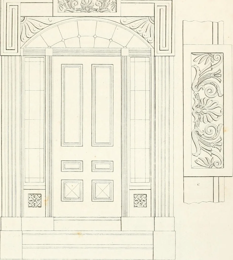 An illustration from Practice of architecture : containing the five orders of architecture and an additional column and entablature, with all their elements and details explained and illustrated, for the use of carpenters and practical men., 1835, leaf 140