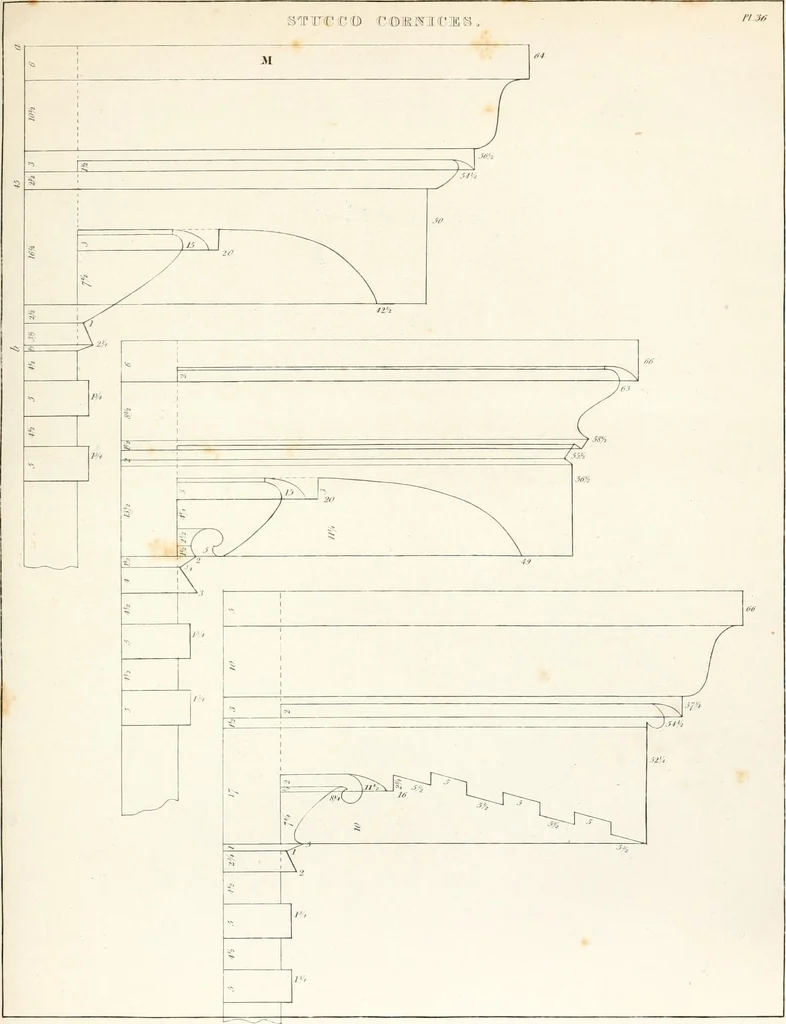 An illustration from Practice of architecture : containing the five orders of architecture and an additional column and entablature, with all their elements and details explained and illustrated, for the use of carpenters and practical men., 1835, leaf 162