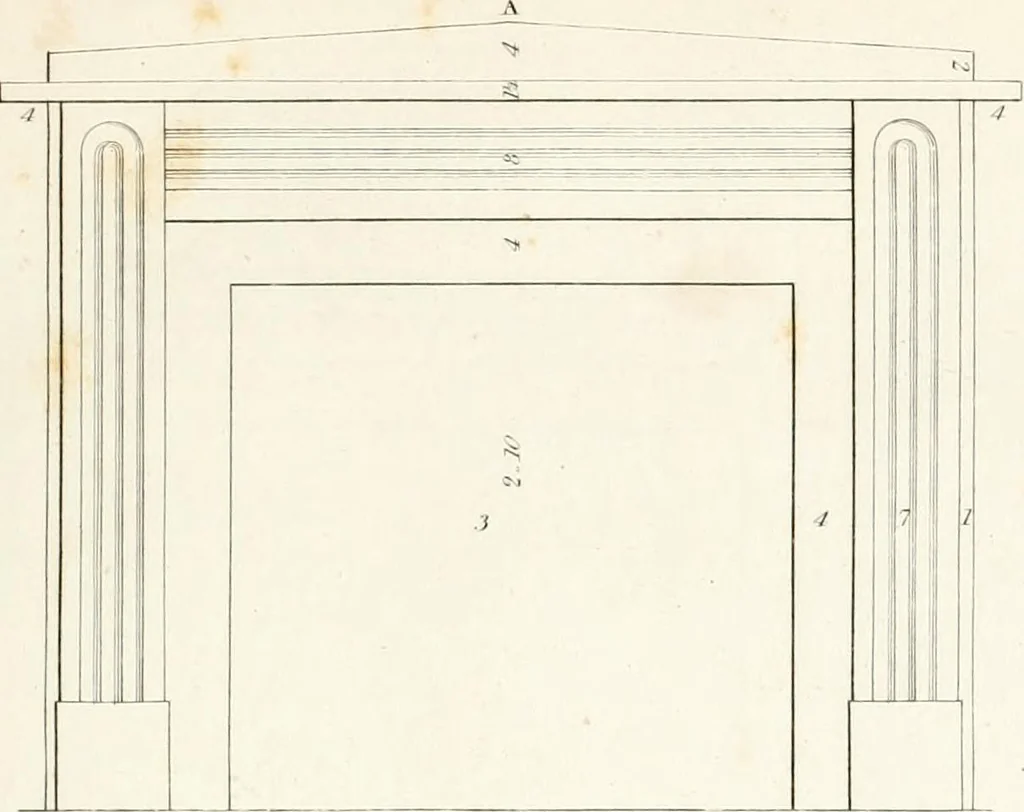An illustration from Practice of architecture : containing the five orders of architecture and an additional column and entablature, with all their elements and details explained and illustrated, for the use of carpenters and practical men., 1835, leaf 196