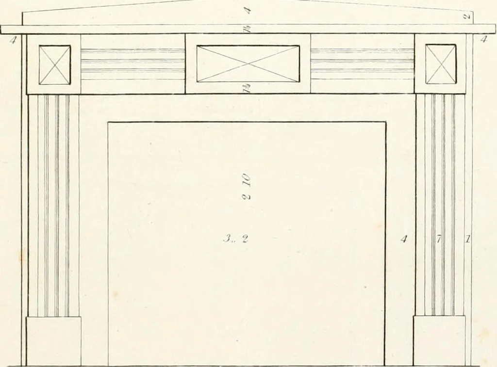 An illustration from Practice of architecture : containing the five orders of architecture and an additional column and entablature, with all their elements and details explained and illustrated, for the use of carpenters and practical men., 1835, leaf 196