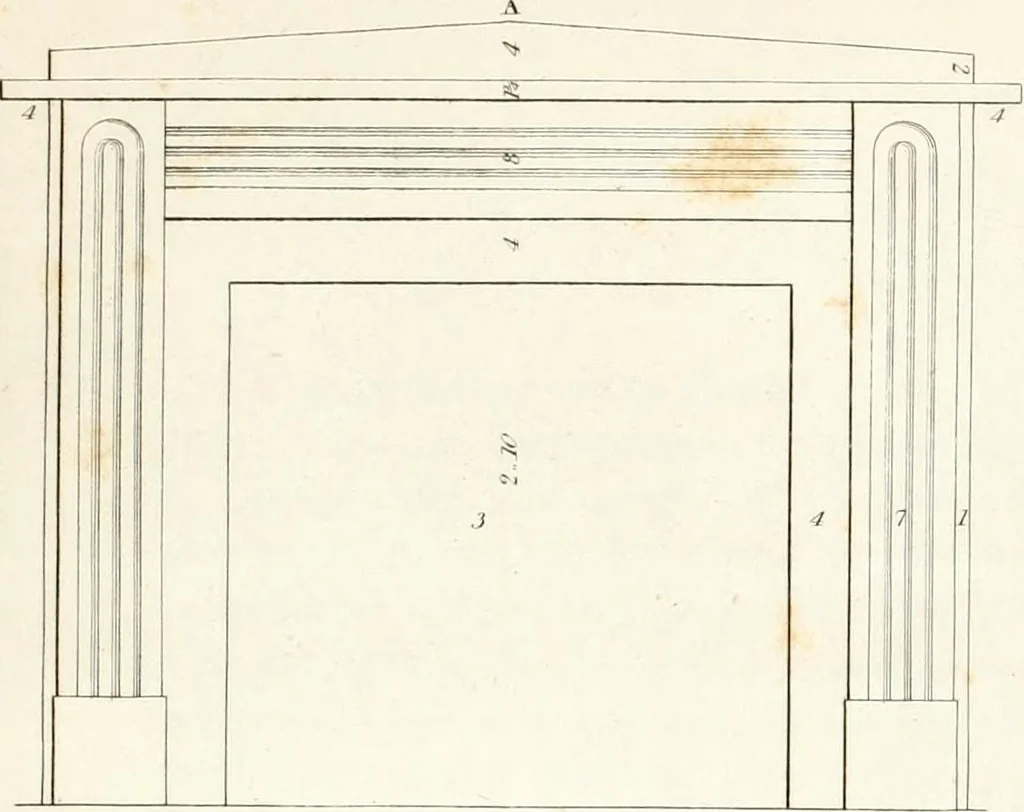 An illustration from Practice of architecture : containing the five orders of architecture and an additional column and entablature, with all their elements and details explained and illustrated, for the use of carpenters and practical men., 1835, leaf 198