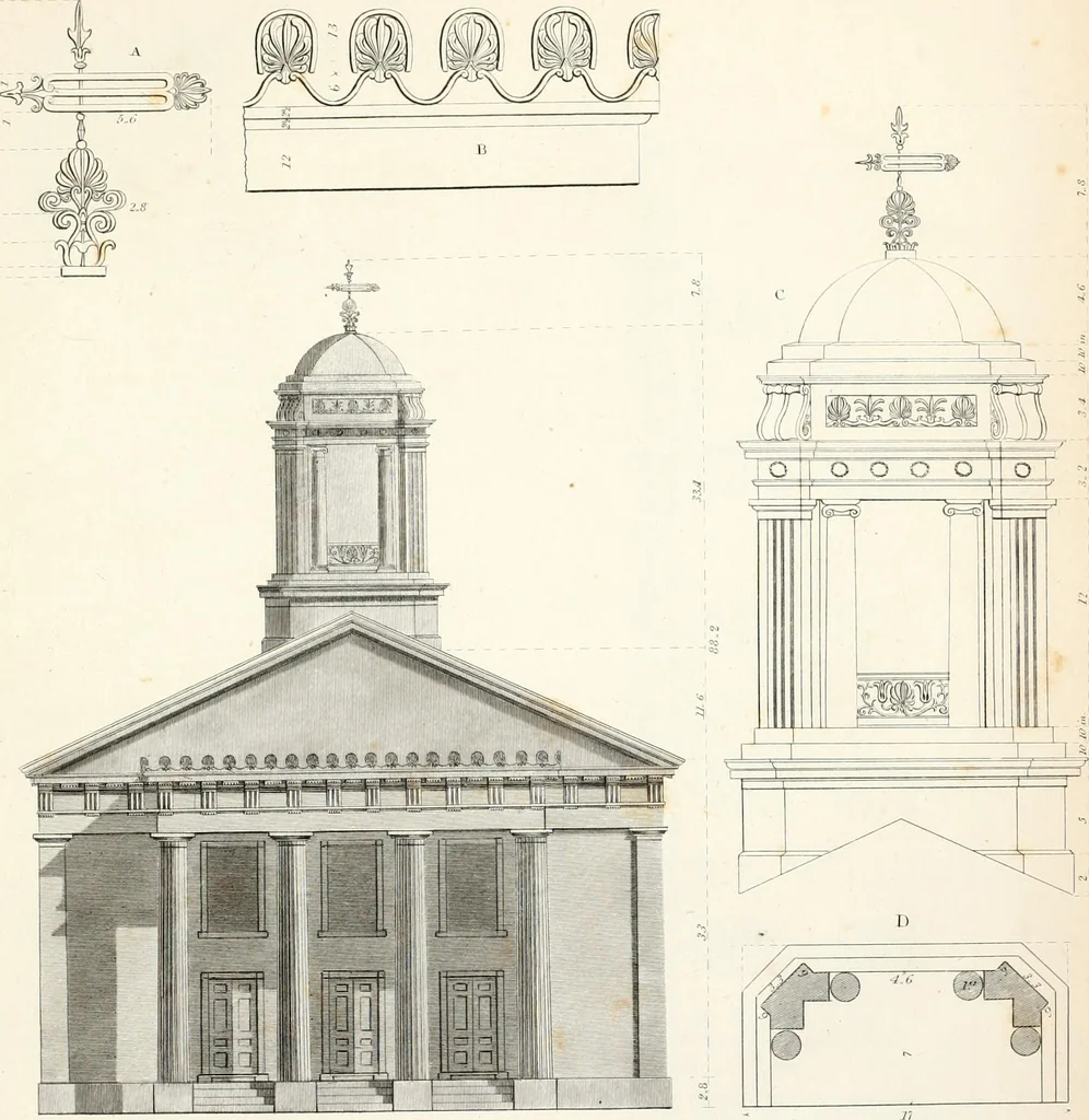 An illustration from Practice of architecture : containing the five orders of architecture and an additional column and entablature, with all their elements and details explained and illustrated, for the use of carpenters and practical men., 1835, leaf 218