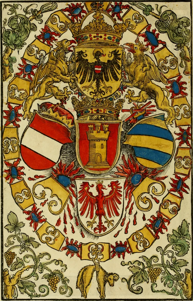 An illustration from Praeclara Ferdinãdi. Cortesii de noua maris oceani Hyspania narratio : sacratissimo. ac inuictissimo Carolo Romanoru imperatori semper augusto, Hyspaniaru, &c regi anno domini. M.D.XX. transmissa : in qua continentur plurima scitu, & admiratione digna circa egregias earu p[er]uintiaru vrbes, incolaru mores, pueroru sacrificia, & religiosas personas, potissimuq[ue] de celebri ciuitate Temixtitan variisq[ue] illi[us] mirabilib[us], que legete mirifice delectabut, 1524, leaf 7