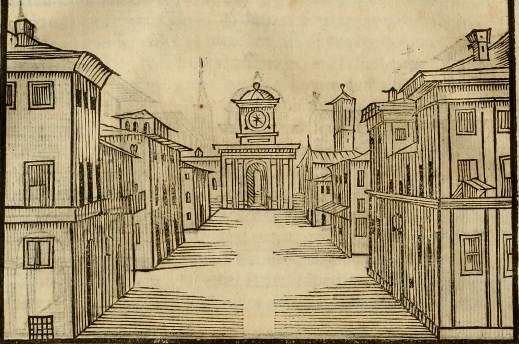 An illustration from Pratica di fabricar scene e machine ne' teatri, 1638, leaf 37