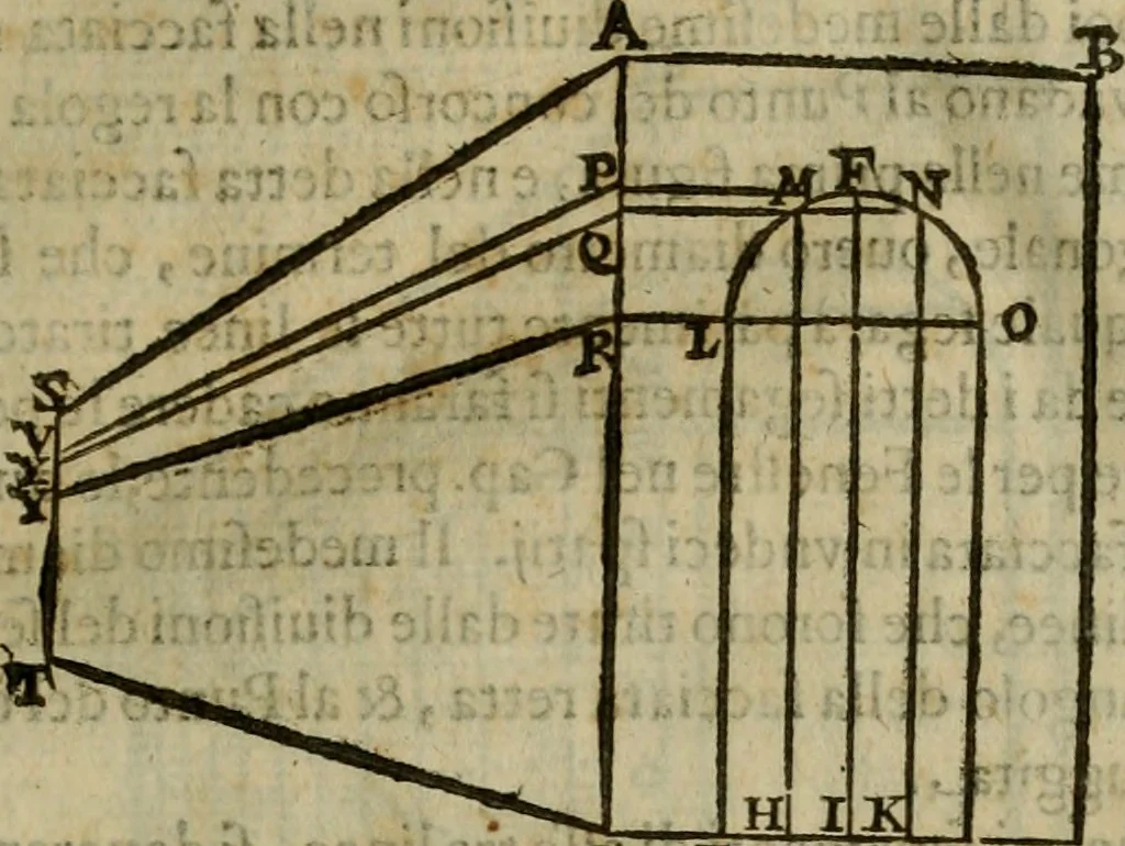 An illustration from Pratica di fabricar scene e machine ne' teatri, 1638, leaf 44