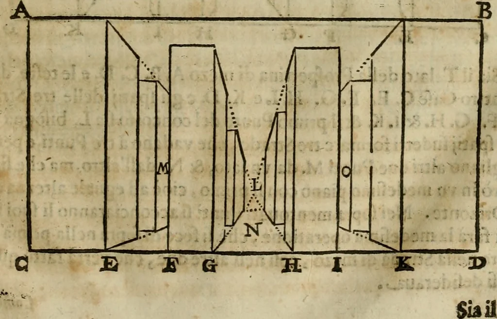 An illustration from Pratica di fabricar scene e machine ne' teatri, 1638, leaf 62