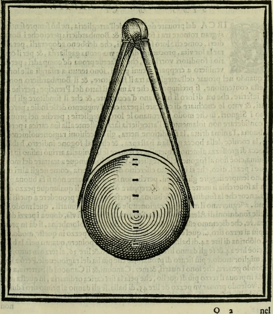 An illustration from Pratica manvale di arteglieria : nella quale si tratta della inuentione di essa, dell'ordine di condurla, & piantarla sotto à qualunque fortezza, fabricar mine da far volar in alto le fortezze, spianar le montagne, diuertir l'acque offensiue i regni & prouincie, tirar co i pezzi in molti & diuersi modi, far fuochi artificiali : con altri bellissimi secreti all'essercitio dell'arteglieria appartenenti, 1586, leaf 120