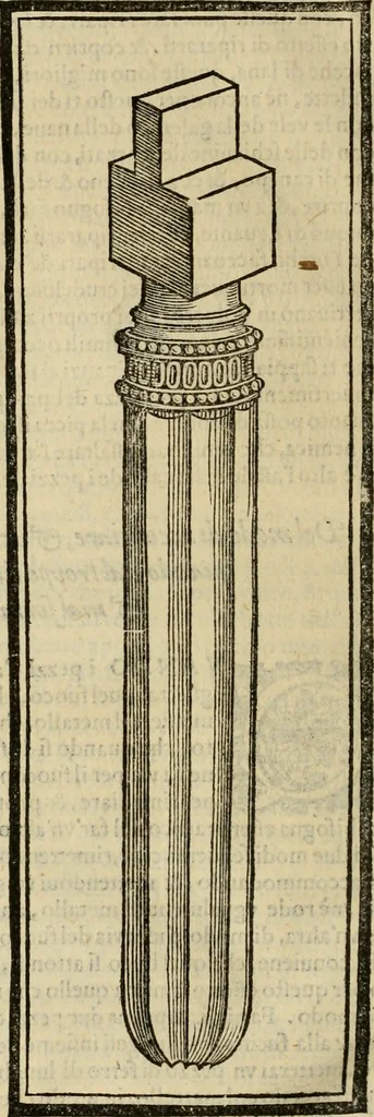 An illustration from Pratica manvale di arteglieria : nella quale si tratta della inuentione di essa, dell'ordine di condurla, & piantarla sotto à qualunque fortezza, fabricar mine da far volar in alto le fortezze, spianar le montagne, diuertir l'acque offensiue i regni & prouincie, tirar co i pezzi in molti & diuersi modi, far fuochi artificiali : con altri bellissimi secreti all'essercitio dell'arteglieria appartenenti, 1586, leaf 149