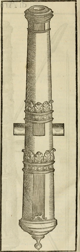 An illustration from Pratica manvale di arteglieria : nella quale si tratta della inuentione di essa, dell'ordine di condurla, & piantarla sotto à qualunque fortezza, fabricar mine da far volar in alto le fortezze, spianar le montagne, diuertir l'acque offensiue i regni & prouincie, tirar co i pezzi in molti & diuersi modi, far fuochi artificiali : con altri bellissimi secreti all'essercitio dell'arteglieria appartenenti, 1586, leaf 99