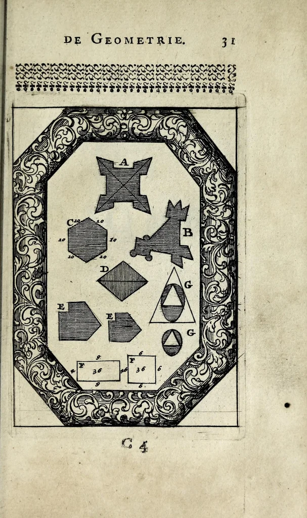 An illustration from Pratique de la geometrie, sur le papier et sur le terrain : ou par une methode nouvelle & singuliere l'on peut avec facilité & en peu de temps se perfectionner en cette science, 1691, leaf 43