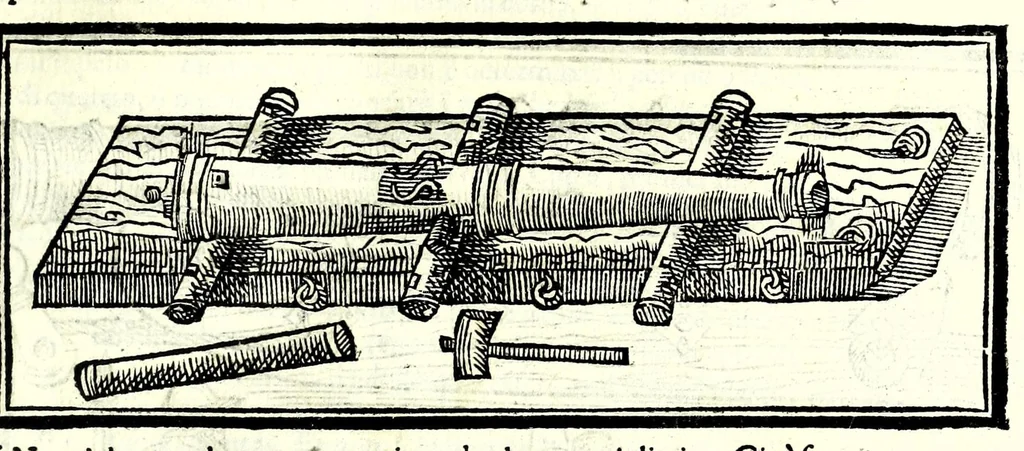 An illustration from Prattica manuale dell'artiglieria : doue si tratta dell'eccellenza, & origine dell'arte militare, e delle machine vsate da gli antichi : dell'inuentione della poluere, & artiglieria : del modo di condurla per acqua, e per terra, e piantarla in qual si voglia impresa : di fabricar le mine per mandar' in aria fortezze, e montagne : di fuochi artificiali : e di varij secreti, & importantissimi auuertimenti all'vso della guerra vtilissimi, e necessarij : e nel fine d'vn molto copioso, & importante essamine de'bombardieri ..., 1606, leaf 297