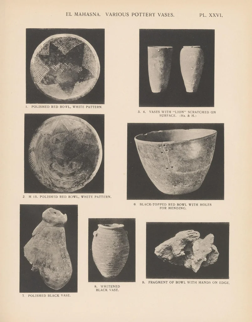 An illustration from Pre-dynastic cemetery at El Mahasna, 1911, leaf 105