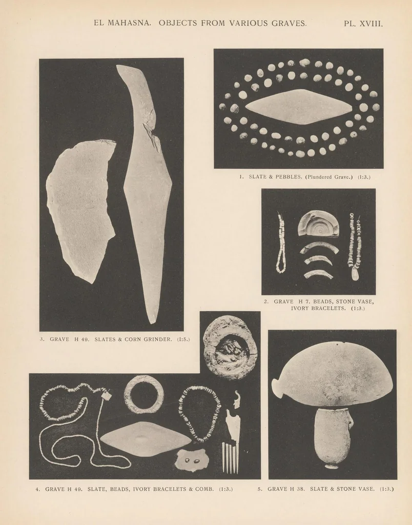 An illustration from Pre-dynastic cemetery at El Mahasna, 1911, leaf 89