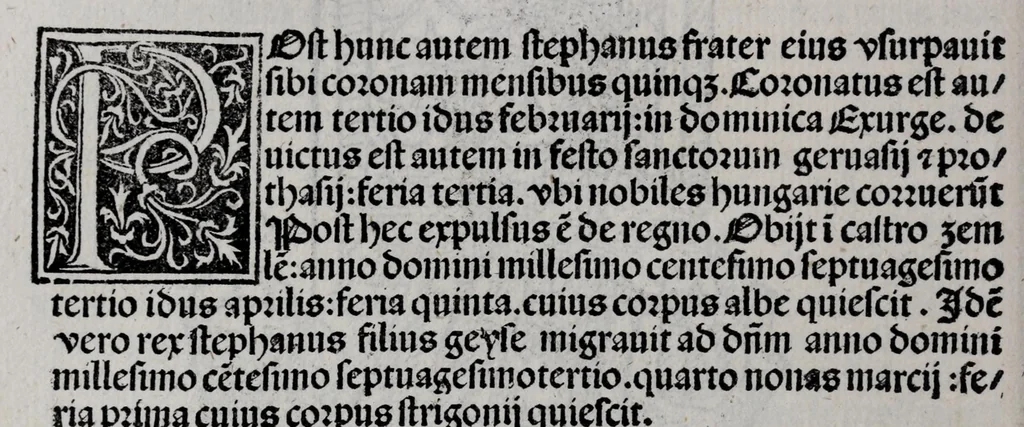 An illustration from Prefatio magistri iohannis de thwrocz : in primu[m] libru[m] Chronice hungaror[um] foeliciter incipit, leaf 146