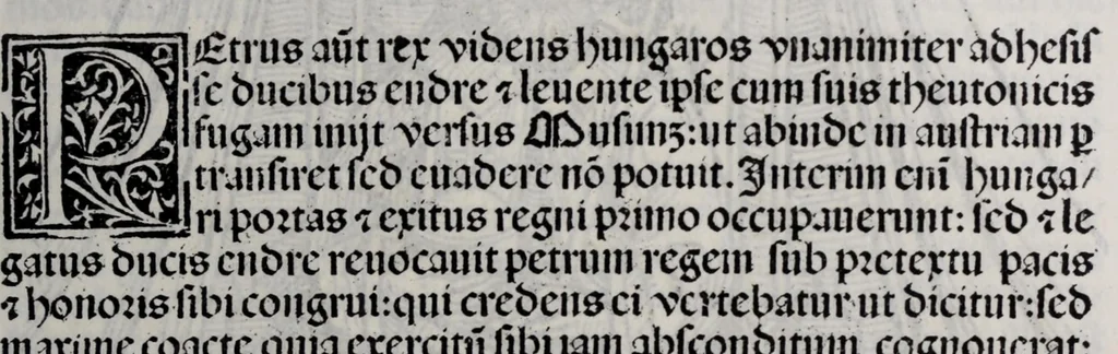 An illustration from Prefatio magistri iohannis de thwrocz : in primu[m] libru[m] Chronice hungaror[um] foeliciter incipit, leaf 91