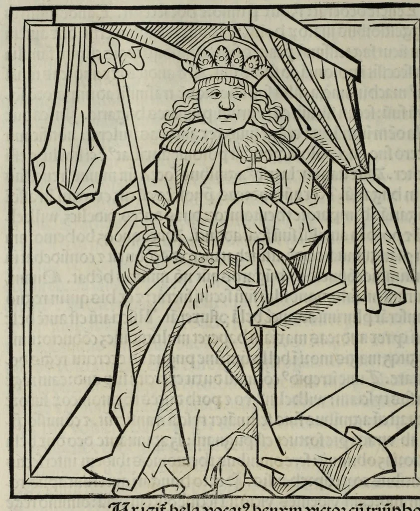 An illustration from Prefatio magistri Ioha[n]nis de thwrocz : in primu[m] libru[m] Chronice hungaror[um] foeliciter incipit, leaf 102