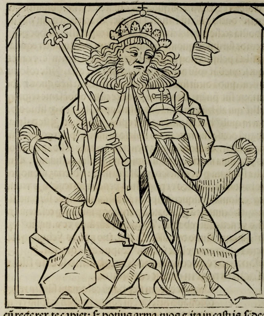 An illustration from Prefatio magistri Ioha[n]nis de thwrocz : in primu[m] libru[m] Chronice hungaror[um] foeliciter incipit, leaf 136