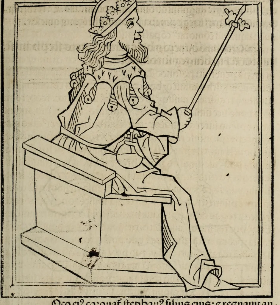 An illustration from Prefatio magistri Ioha[n]nis de thwrocz : in primu[m] libru[m] Chronice hungaror[um] foeliciter incipit, leaf 147
