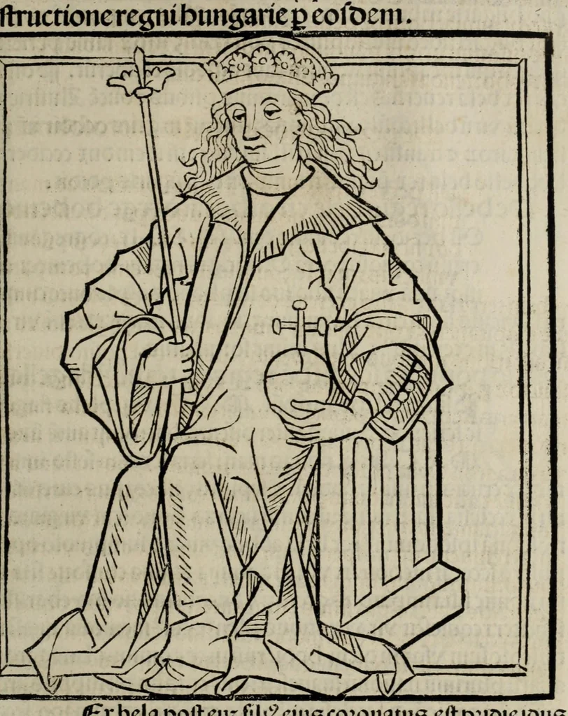 An illustration from Prefatio magistri Ioha[n]nis de thwrocz : in primu[m] libru[m] Chronice hungaror[um] foeliciter incipit, leaf 153