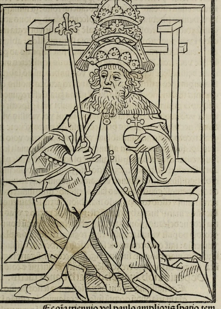 An illustration from Prefatio magistri Ioha[n]nis de thwrocz : in primu[m] libru[m] Chronice hungaror[um] foeliciter incipit, leaf 225