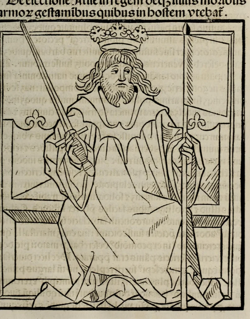 An illustration from Prefatio magistri Ioha[n]nis de thwrocz : in primu[m] libru[m] Chronice hungaror[um] foeliciter incipit, leaf 37