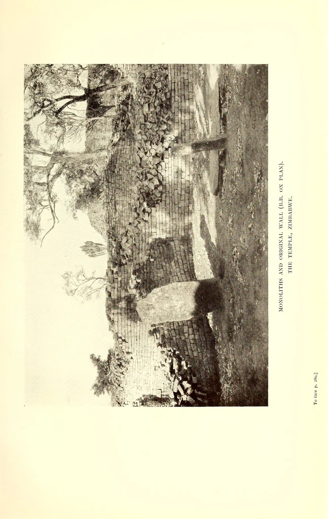 An illustration from Prehistoric Rhodesia; an examination of the historical, ethnological and archaeological evidencesas to the origin and age of the rock mines and stone buildings, with a gazetteer of mediaeval south -east Africa, 915 A.D. to 1760 A.D., and the countries of the Monomotapa, Manica, Sabia, Quiteve, Sofala, and Mozambique, 1909, leaf 381