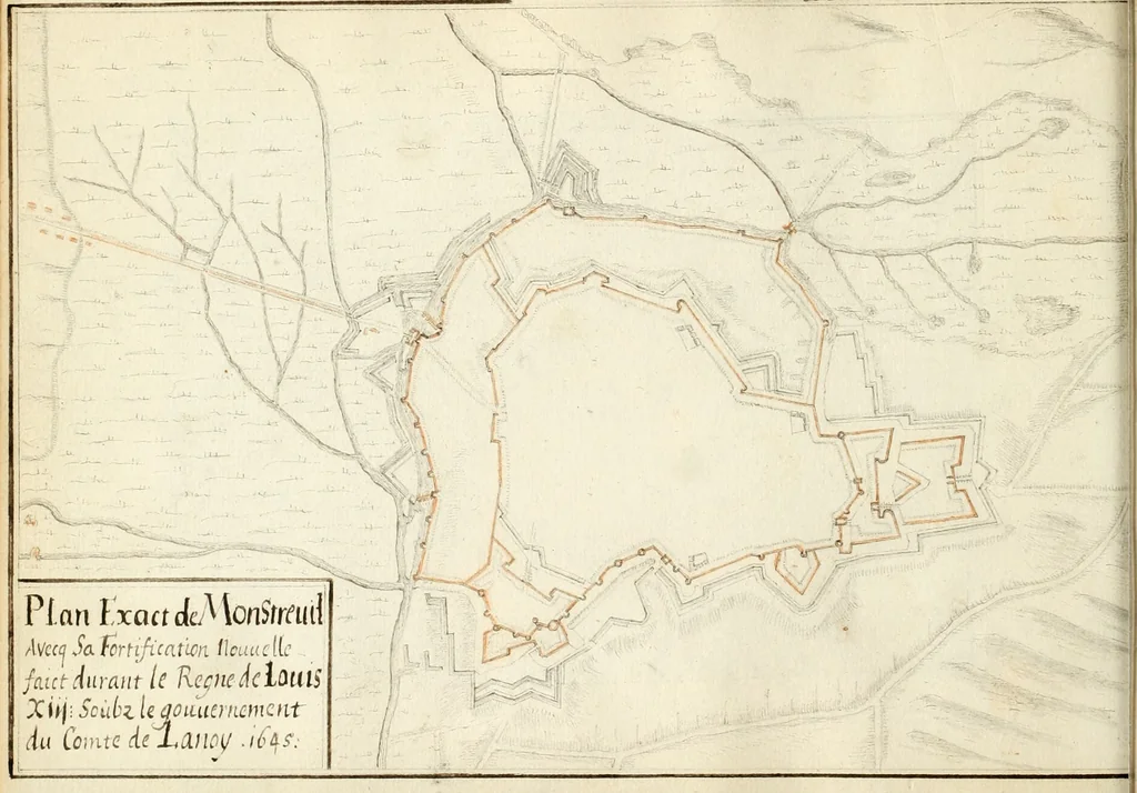 An illustration from Premiere[-seconde] partie, Les plans et profilz de toutes les principalles villes et lieux considerables de France : ensemble les cartes generalles de chascune prouince & les particulières de chasque gouuernement d'icelles, 1636, leaf 107