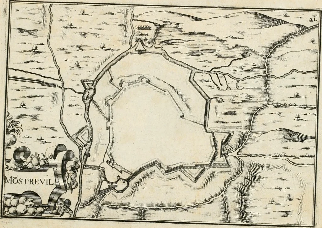 An illustration from Premiere[-seconde] partie, Les plans et profilz de toutes les principalles villes et lieux considerables de France : ensemble les cartes generalles de chascune prouince & les particulières de chasque gouuernement d'icelles, 1636, leaf 108