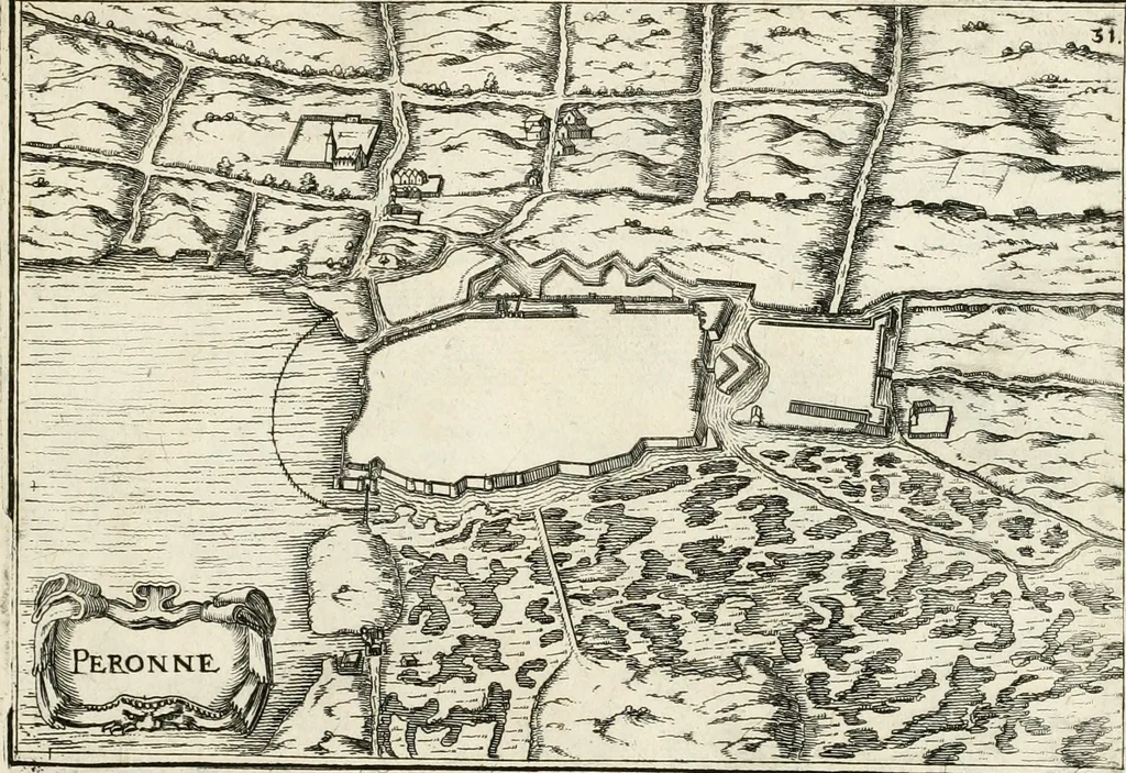 An illustration from Premiere[-seconde] partie, Les plans et profilz de toutes les principalles villes et lieux considerables de France : ensemble les cartes generalles de chascune prouince & les particulières de chasque gouuernement d'icelles, 1636, leaf 128