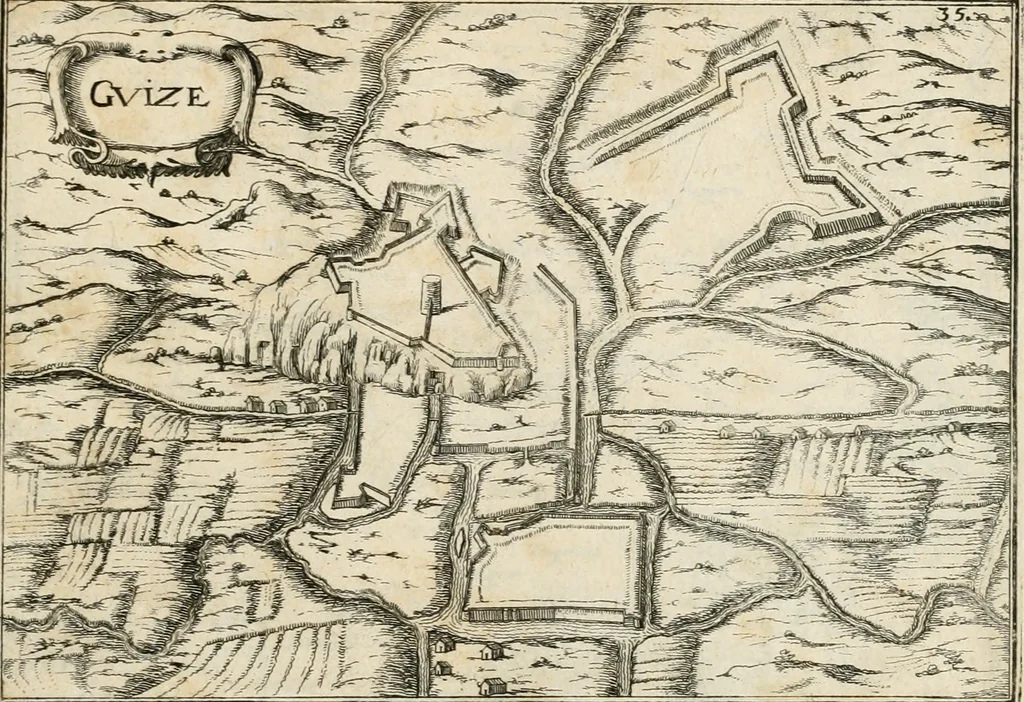 An illustration from Premiere[-seconde] partie, Les plans et profilz de toutes les principalles villes et lieux considerables de France : ensemble les cartes generalles de chascune prouince & les particulières de chasque gouuernement d'icelles, 1636, leaf 136