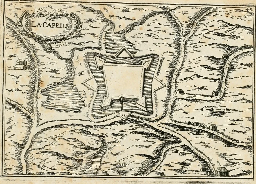 An illustration from Premiere[-seconde] partie, Les plans et profilz de toutes les principalles villes et lieux considerables de France : ensemble les cartes generalles de chascune prouince & les particulières de chasque gouuernement d'icelles, 1636, leaf 156