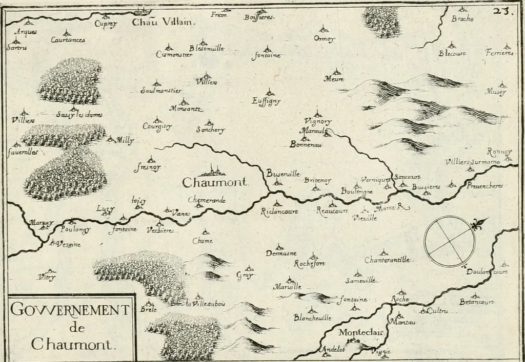 An illustration from Premiere[-seconde] partie, Les plans et profilz de toutes les principalles villes et lieux considerables de France : ensemble les cartes generalles de chascune prouince & les particulières de chasque gouuernement d'icelles, 1636, leaf 208