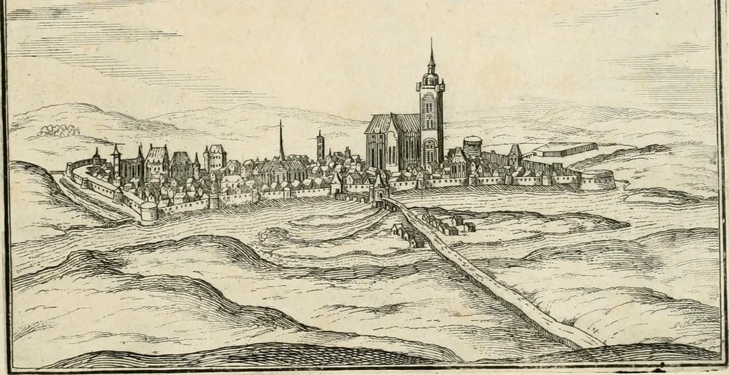 An illustration from Premiere[-seconde] partie, Les plans et profilz de toutes les principalles villes et lieux considerables de France : ensemble les cartes generalles de chascune prouince & les particulières de chasque gouuernement d'icelles, 1636, leaf 256