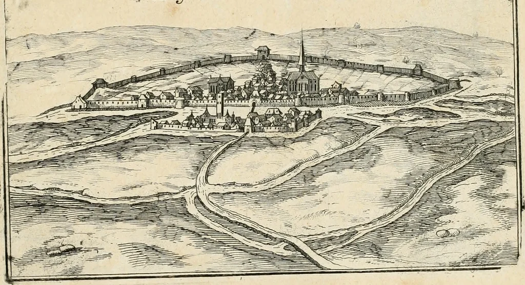 An illustration from Premiere[-seconde] partie, Les plans et profilz de toutes les principalles villes et lieux considerables de France : ensemble les cartes generalles de chascune prouince & les particulières de chasque gouuernement d'icelles, 1636, leaf 260