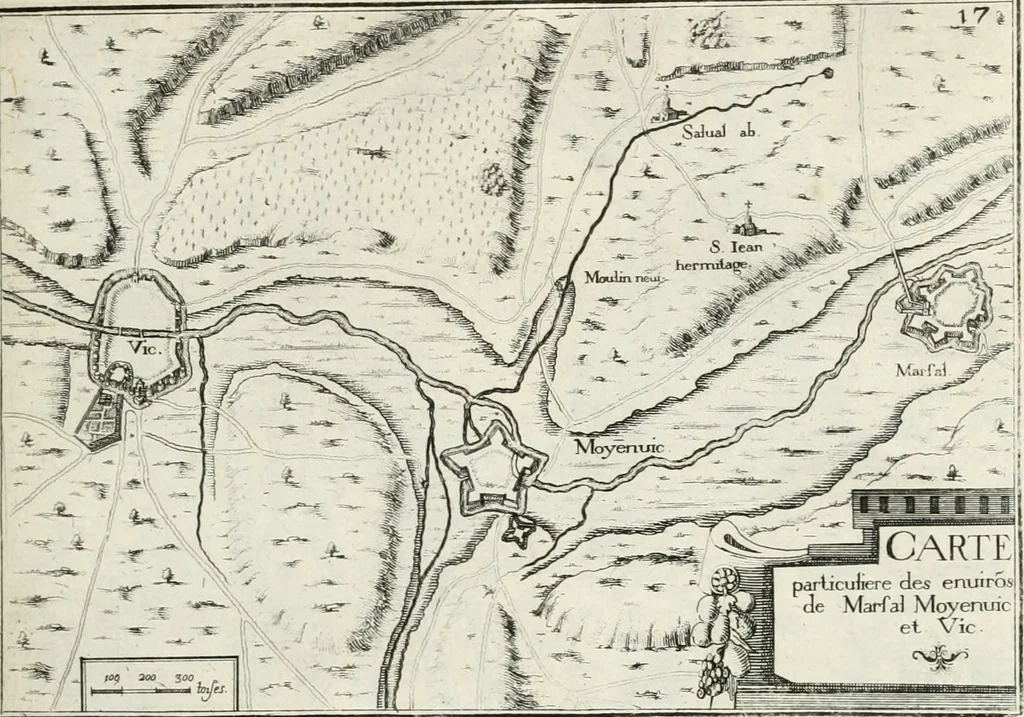An illustration from Premiere[-seconde] partie, Les plans et profilz de toutes les principalles villes et lieux considerables de France : ensemble les cartes generalles de chascune prouince & les particulières de chasque gouuernement d'icelles, 1636, leaf 302