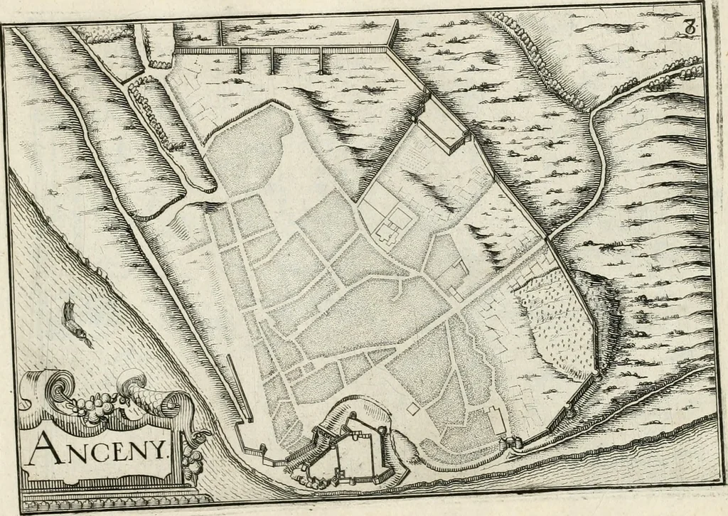 An illustration from Premiere[-seconde] partie, Les plans et profilz de toutes les principalles villes et lieux considerables de France : ensemble les cartes generalles de chascune prouince & les particulières de chasque gouuernement d'icelles, 1636, leaf 336
