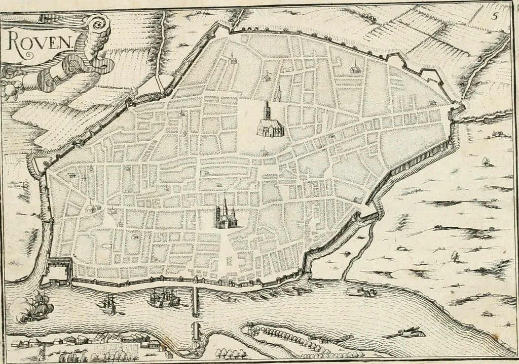 An illustration from Premiere[-seconde] partie, Les plans et profilz de toutes les principalles villes et lieux considerables de France : ensemble les cartes generalles de chascune prouince & les particulières de chasque gouuernement d'icelles, 1636, leaf 388