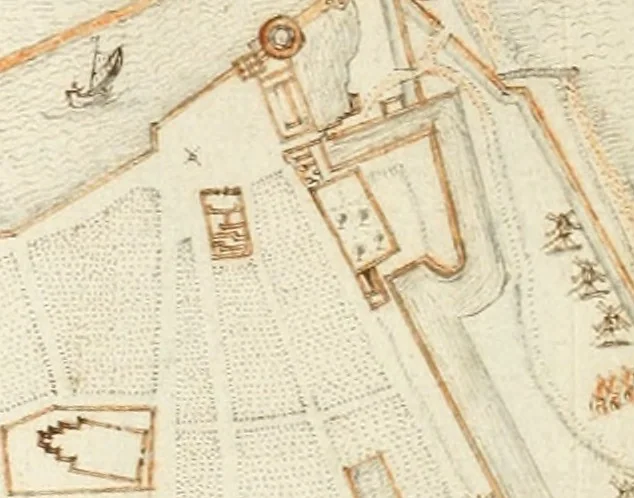 An illustration from Premiere[-seconde] partie, Les plans et profilz de toutes les principalles villes et lieux considerables de France : ensemble les cartes generalles de chascune prouince & les particulières de chasque gouuernement d'icelles, 1636, leaf 395